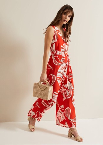 Phase Eight Suzie Leaf Print Dress Red Canada | IGRSHP-275